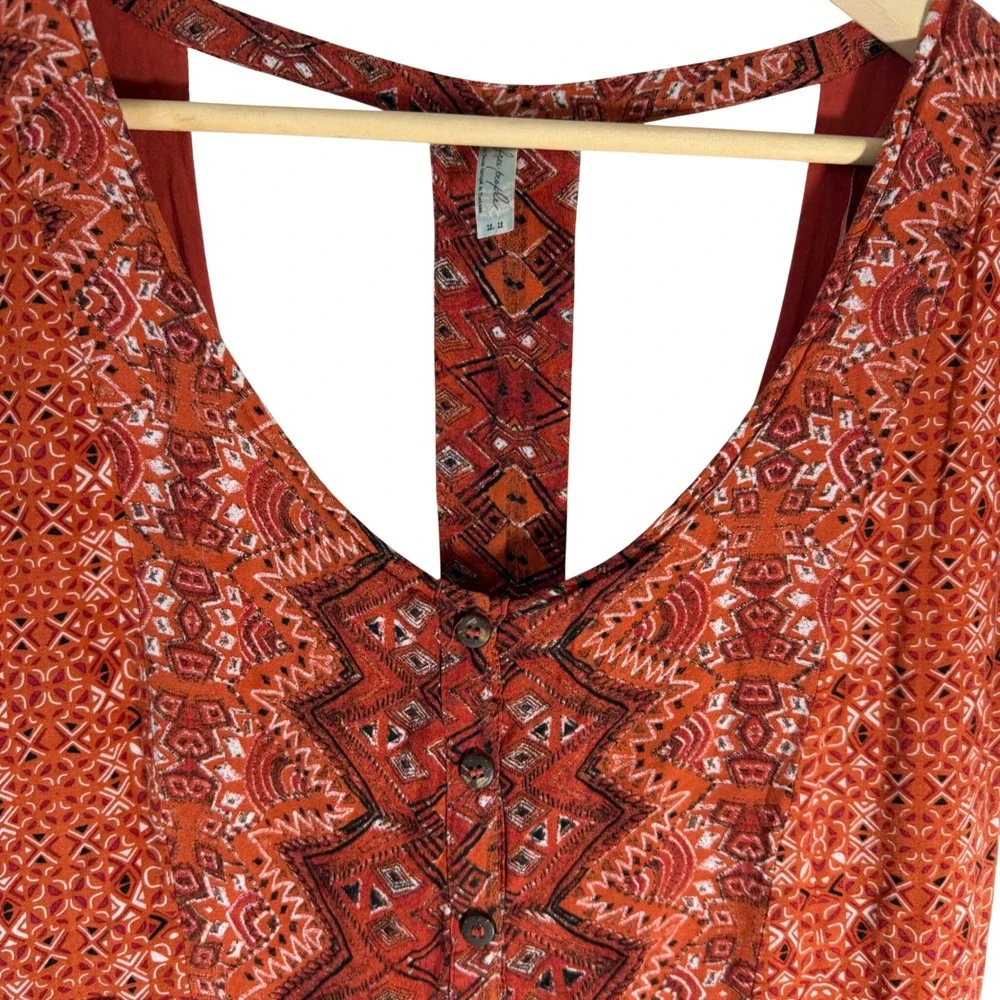 Free‎ People Sundown Orange Aztec Tribal Print T-Back Babydoll Mini Dress Medium